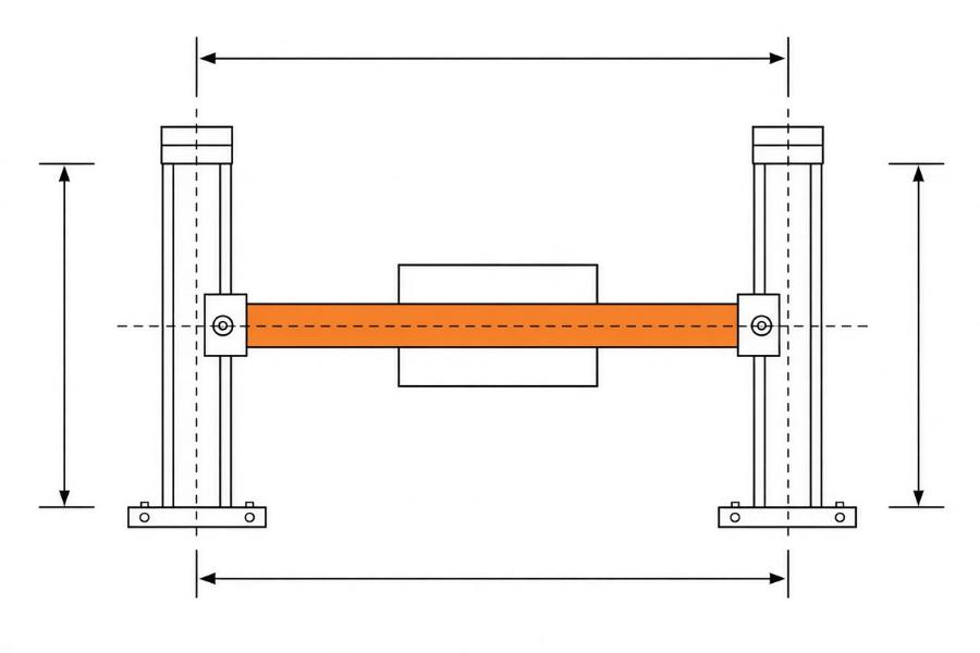 A head-on line diagram of an inspection gate with its barrier arm down in the blocking position; a rejected item is stopped behind it.