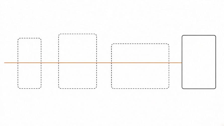 Three dashed device outlines with one unbroken orange line running behind them to a server rack: the devices break, the line does not.