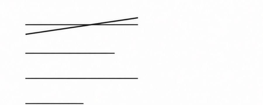 Twelve hairline rules of unequal length; three crossed out by a single heavier stroke, two ending in nothing.